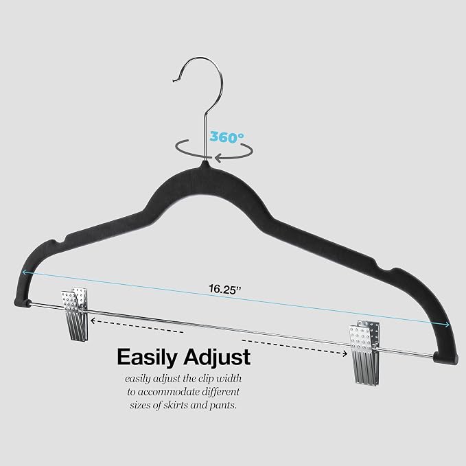 Home-it Pants Hangers With Clips 10 Pack - Black Velvet Non Slip Space-Saving for Pants, Skirts, Coats, Dresses, Tank Tops, Clothes - Felt Ultra Thin - Image 4