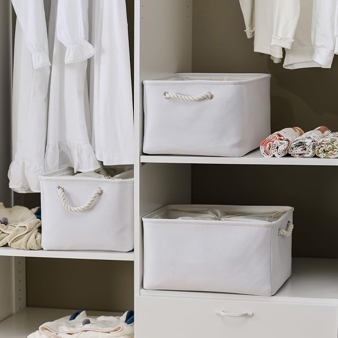 TheWarmHome Storage Basket for Gifts Empty - X Large - 3 Pack 17.7L×13.8W×9.8H in Collapsible Storage Bin for Shelves, Toy Box Storage for Gifts Book Laundry (White) - Image 2