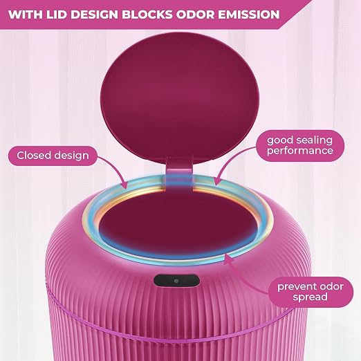 Pukomc Smart Sensor Wastebasket, Convenient and Hygienic Easy to Use, Technology Sensor Waterproof Wastebasket Plastic Trash can for Kitchen, Bathroom, Bedroom, Living Room, Office and Outdoor Pink - Image 4