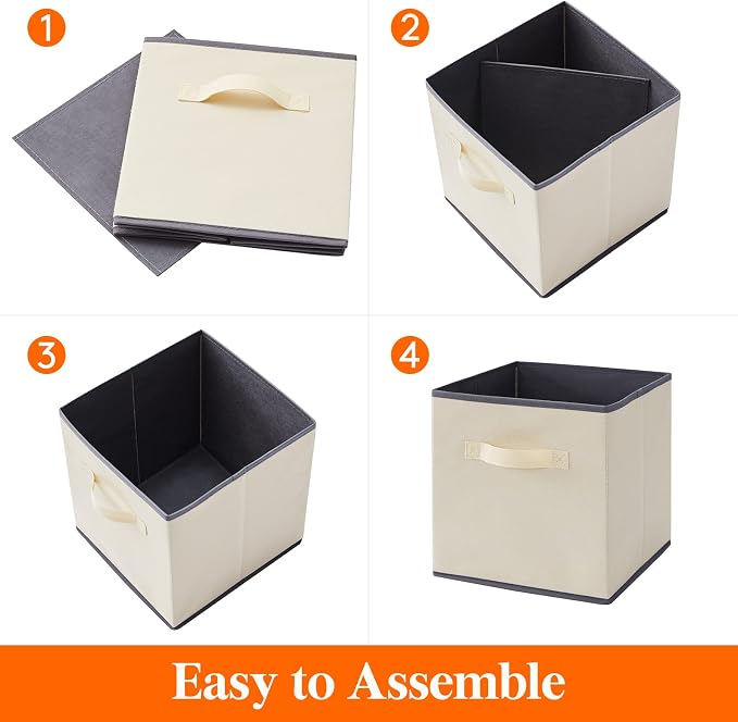 Lifewit Storage Cubes, Foldable Decorative Fabric Storage Baskets for Organizing Home Organizers with Handles for Shelves, Closet, 11 Inch Bins, 18L Beige, 6 Packs - Image 4