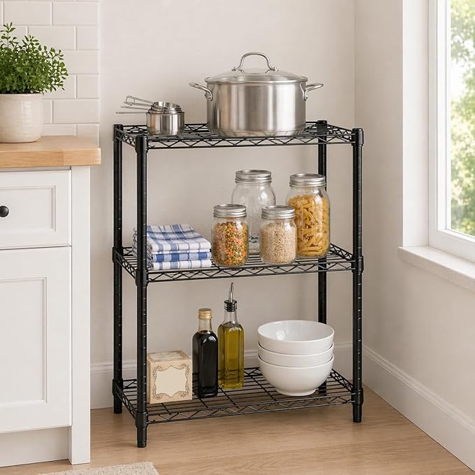 Honey-Can-Do 3-Tier Heavy Duty Adjustable Shelving Unit, 250-lb Per Shelf Metal Storage Rack, NSF Certified Wire Shelf for Kitchen Garage Pantry, Black, 24 x 14 x 30 in - Image 2
