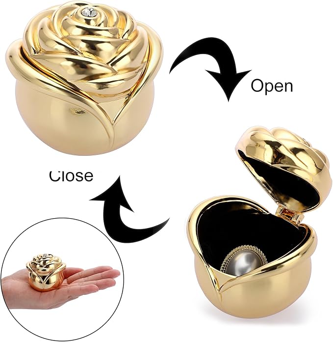 Hipiwe Rose Shape Vintage Jewelry Box - Small Trinket Storage Case Gold Ring Holder Treasure Box Organizer Keepsake Box for Rings Earrings Necklace, Gift for Women - Image 9