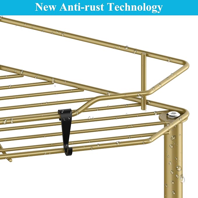 HuggieGems 4 Tier Floor Standing Corner Shower Caddy Organizer Shelf with Hooks, Bathroom Shelves Stand Rack, Gold - Image 3