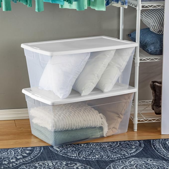 Sterilite 8-Pack 90 Quart Storage Box, Stackable Clear Plastic Bins with Snap-On Lids - Heavy-Duty Organizing Containers for Closet, Bathroom, and Office - Image 6
