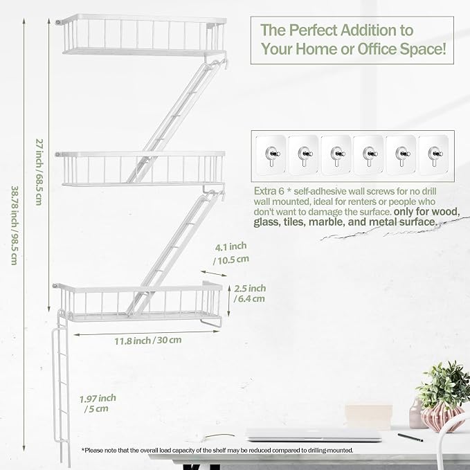 SweetSage Fire Escape Shelf - 3 Tier White Wall Display Floating Shelves, Metal Decorative Shelving for Bedroom, Home Décor, Action Figure Display - Image 2