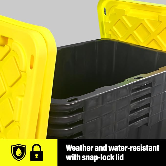 BLACK & YELLOW 27-Gallon Storage Bin with Snap-on Lid, Heavy Duty Plastic Storage Bins with Lid, Stackable, 2 Pack - Image 5