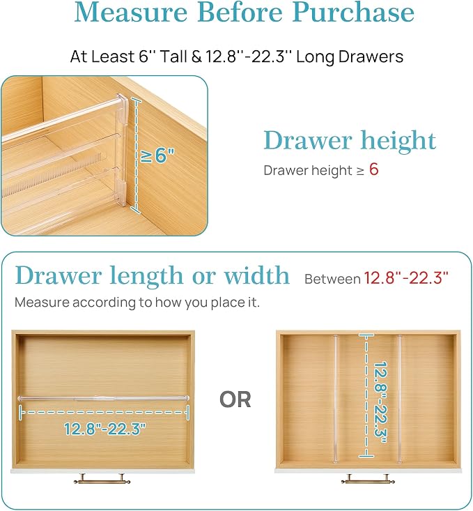 Vtopmart 10 Pack 6" Tall Upgrade Drawer Dividers for Big and Deep Drawer, 12.8"-22.3" Adjustable Expandable Dresser Drawer Organizer, Clear Plastic Separators for Dresser, Baby Supplies, Kitchenware - Image 2