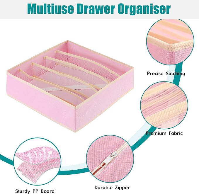 Drawer under Cabinet Clothes Organizer 5 Cell Foldable Storage Cubes Underwear Drawer Organizer Dividers Storage Boxes for Bra, Underwear（Pink） - Image 7