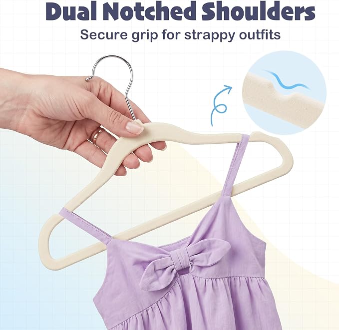HOUSE DAY 11 Inch Velvet Baby Hangers 50 Pack Beige, Premium Kids Hangers for Children, Infant & Toddler Clothes, Durable Non Slip Small Baby Felt Hanger for Closet, Ideal for Everyday Use - Image 7