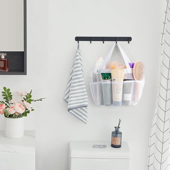 Lifewit Mesh Shower Caddy Portable for College Dorm Room Essentials with 7 Pockets, Freestanding Hanging Organizer Basket, Quick Dry Tote Bag for Camping, Bathroom, Beach, Travel, 1 Pack, White - Image 7