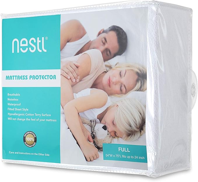 Nestl Premium Cotton Terry Mattress Protector – Soft and Waterproof Twin Deep Pocket Mattress Protector – Breathable Cover, Fits Up to 24 Inch