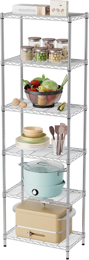 SINGAYE 6 Shelf Wire Shelving Unit Adjustable Metal Shelves Standing Bathroom Organizers and Storage Wire Closet Metal Pantry Kitchen 12" DX22 W 69.5" H Gray - Image 8