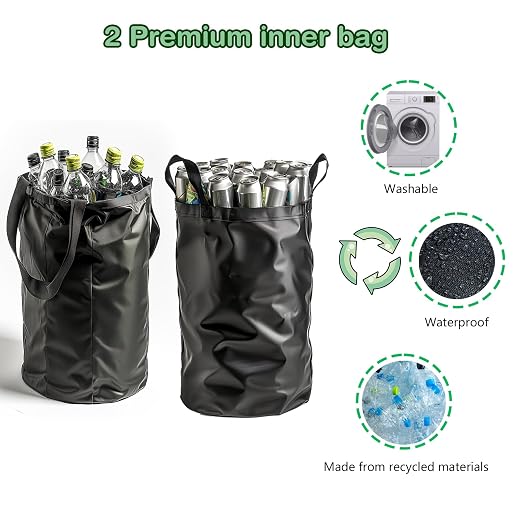 Recycling Bin for Kitchen Indoor Home, Large 26 Gallon 100L Recycle Bin with Lid Removeable Reusable Inner Bag Bottle Can Glass Waste Plastice Stickers,Black - Image 3