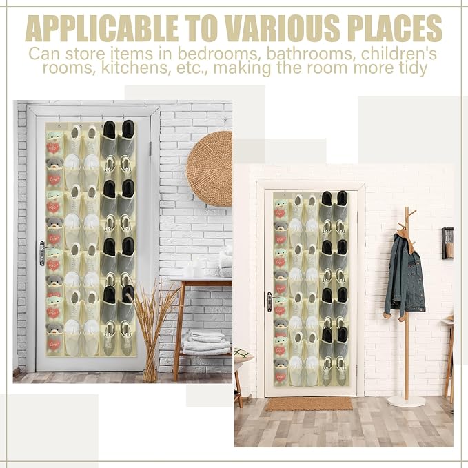 Windyun 40 Over the Door Shoe Organizer Large Breathable Mesh Pockets Hanging Shoe Rack for Closet Beige Behind Door Hanger Storage Holder Nonslip Hooks for Women Men Entryway Bedroom Utility Room - Image 5