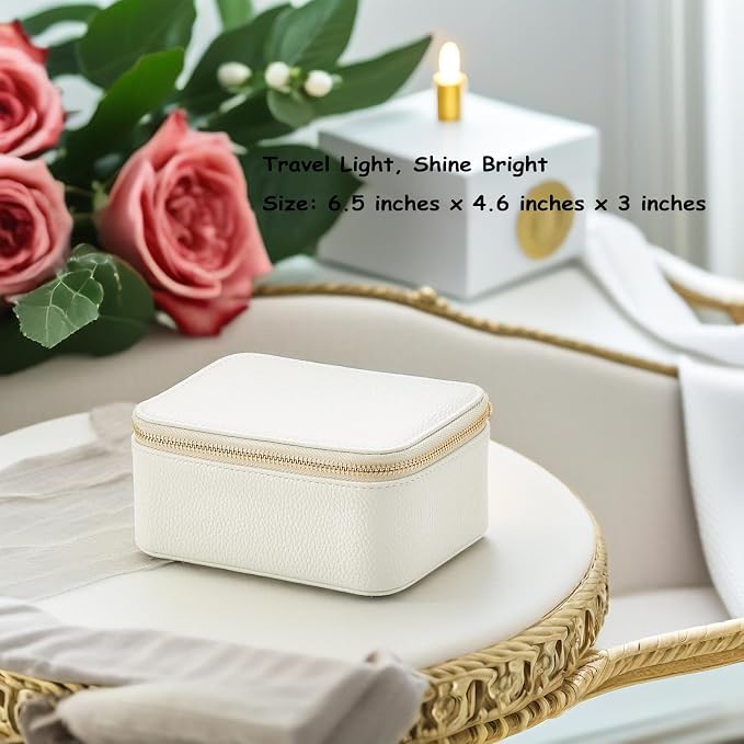 VLANDO Travel Jewelry Box Organizer – Portable PU Leather Jewelry Case with 6/8/12 Zippered Pouches, Compact Storage for Earrings Rings Necklaces Bracelets, Offwhite - Image 2