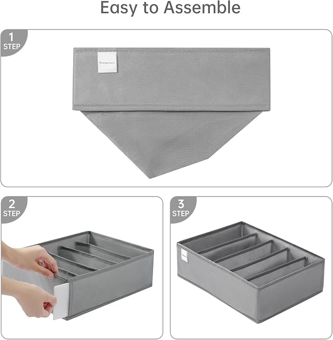 4 Packs T-shirt Drawer Organizers for Clothing,5 Grids Compartment Wardrobe Storage Box, Washable Clothes Organizer for Folded Clothes, T-shirt, Legging, Silk Scarve-Grey - Image 3