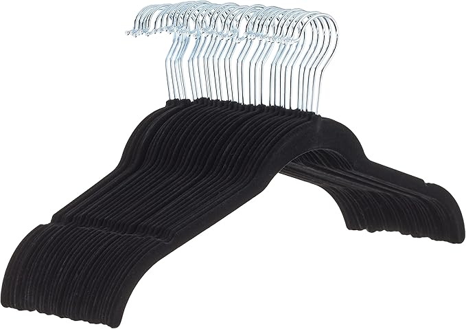 Amazon Basics Space-Saving Slim Velvet Non-Slip Clothes Hangers for Closet Organization with Shoulder Notches, Black/Silver, 30-Pack by AmazonBasics