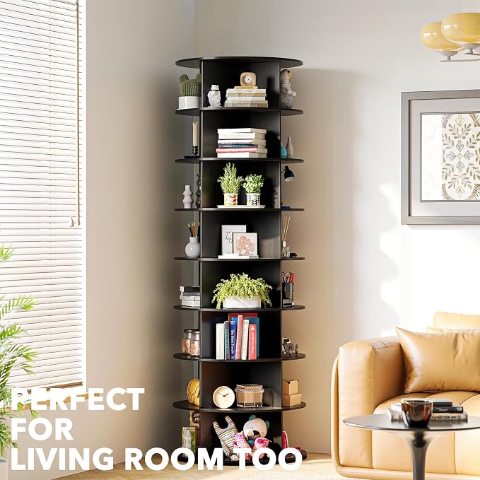 SpaceAid 8 Tier Rotating Shoe Rack Tower, Spinning Shoe Display Lazy Susan, Revolving 360 Shoe Rack Storage Round Carousel, Vertical Handbag Rotate Shoes Closet Organization (8-Tier Black) - Image 6