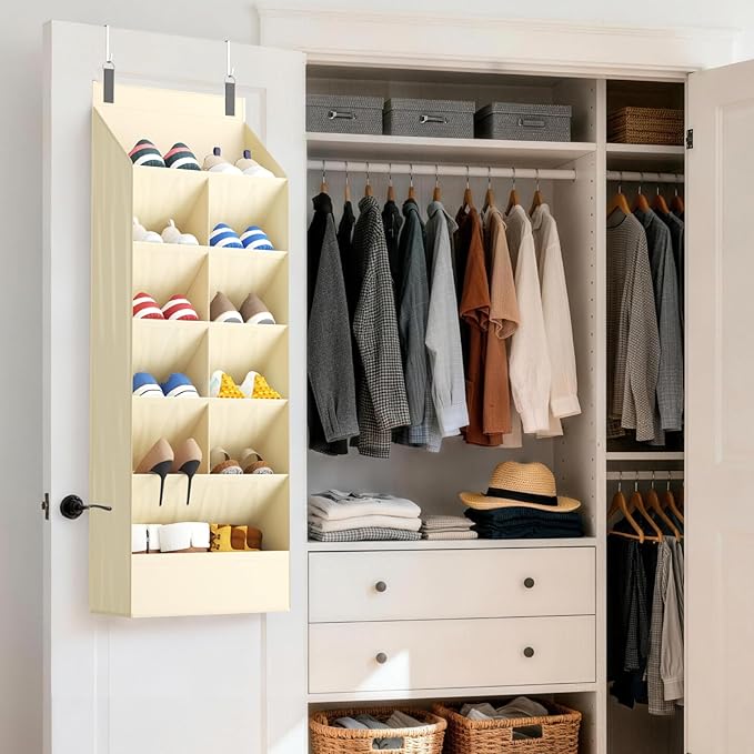 Lifewit 6 Tier Over the Door Shoe Organizer with 11 Large Deep Pockets, Fabric Hanging Shoes Shelf for Closet, Dorm Storage, Fit Up to 12 Pair Shoe Rack Holder for Sneakers, Boots, Beige - Image 8