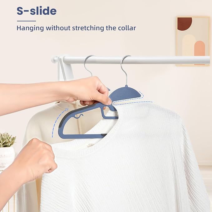 Heavy Duty Plastic Hangers 50 Pack with Non-Slip Design,0.2 Inches Thick,360°Swivel Hook Space Saving Organizer for Bedroom Closet,Shirts,Pants,Strong Enough for Coat(Nacy- S Shaped) - Image 4
