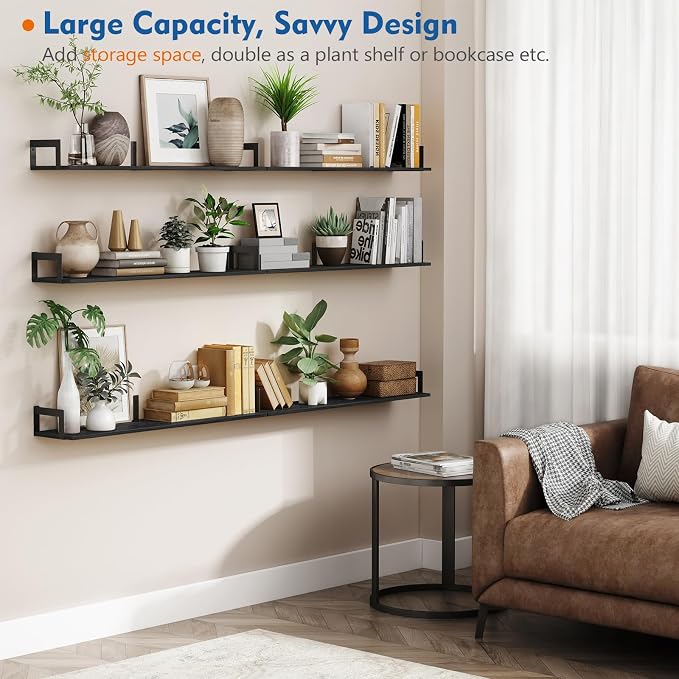 Harwaya Large Floating Book Shelves for Wall Set of 3, 36 Inch Long Wall Mount Bookshelf for Bedroom, Heavy Duty Wood Hanging Bookshelves for Books, Laundry Living Room Classroom Library -Black - Image 5