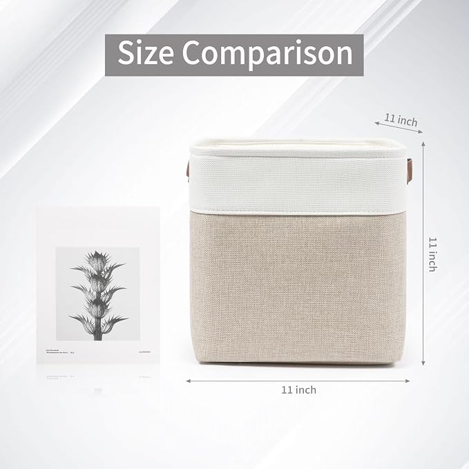 Bagnizer Collapsible Fabric Storage Cubes 11x11 Cube Storage Bins, 4 Pack Closet Baskets Box with Handles for Organizing, Shelf, Toys, Clothes, Home, Office, Nursery (Beige&White) - Image 8