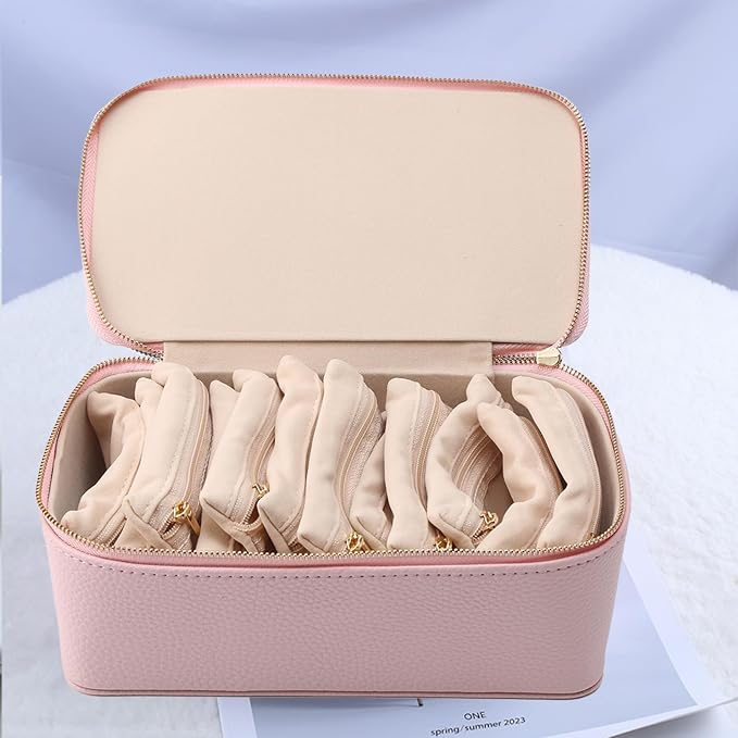 NCONCO Travel Jewelry Box, Portable PU Leather Travel Jewelry Organizer with 12pcs Velvet Bags Compact & Lightweight Travel Jewelry Case for Necklaces Rings Earrings Sorting Storage - Image 5