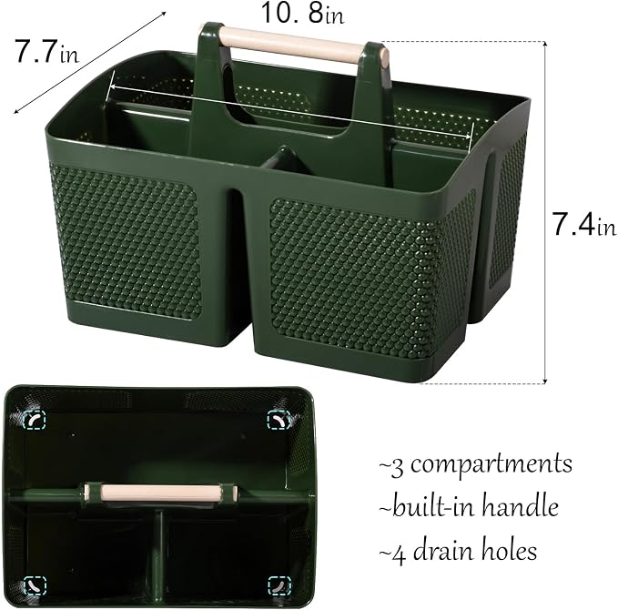 rejomiik Portable Shower Caddy Basket Plastic Cleaning Caddy Organizer Storage Tote with Handle for Bathroom, College, Dorm Room Essentials, Dark Green - Image 3