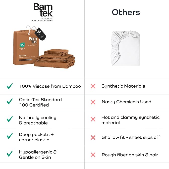 Viscose Bamboo Sheets King Size 4PC Set - Cooling Sheets for Hot Sleepers with Moisture Wicking Technology - Silky Soft 18 Inch Deep Pocket - Almond 76"x 80"