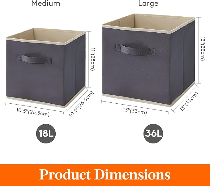 Lifewit Storage Cubes, Foldable Decorative Fabric Storage Baskets for Organizing Home Organizers with Handles for Shelves, Closet, 13 Inch Bins, 36L Gray, 6 Packs - Image 4