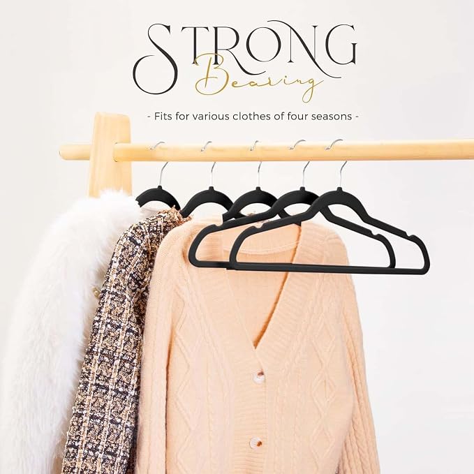 HOUSE DAY Black Velvet Hangers 300 Pack, Premium Clothes Hangers Non-Slip Felt Hangers, Sturdy Black Hangers Heavy Duty Coat Hangers, Durable Suit Hangers, Space Saving No Hanger Mark Rotating Hook - Image 6