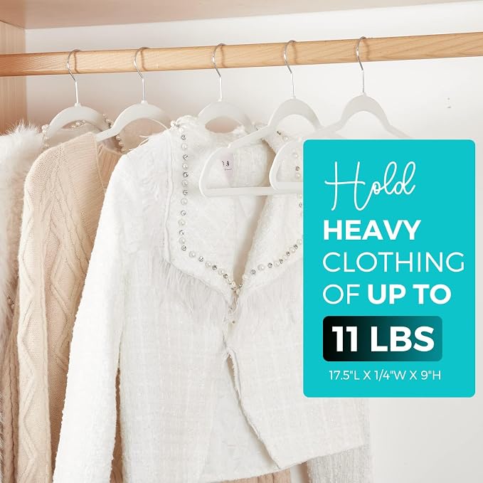 HOUSE DAY Premium Velvet Hangers 50 Pack, Non-Slip Flocked Felt Hangers, Sturdy Clothes Hangers with 360° Rotatable Hook, Heavy Duty Coat Hanger, Durable Slim White Hanger for Closet Space Saving - Image 5