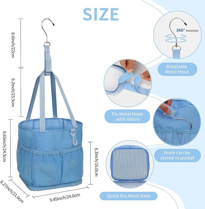 Mesh Shower Caddy Portable for College Dorm Room Essentials, Shower Tote Bag with Hanging Hook and Drawstring, Quick Dry Toiletry Bag with 6 Pockets for Bathroom, Swimming, Gym, Camping, Beach, Travel - Image 5