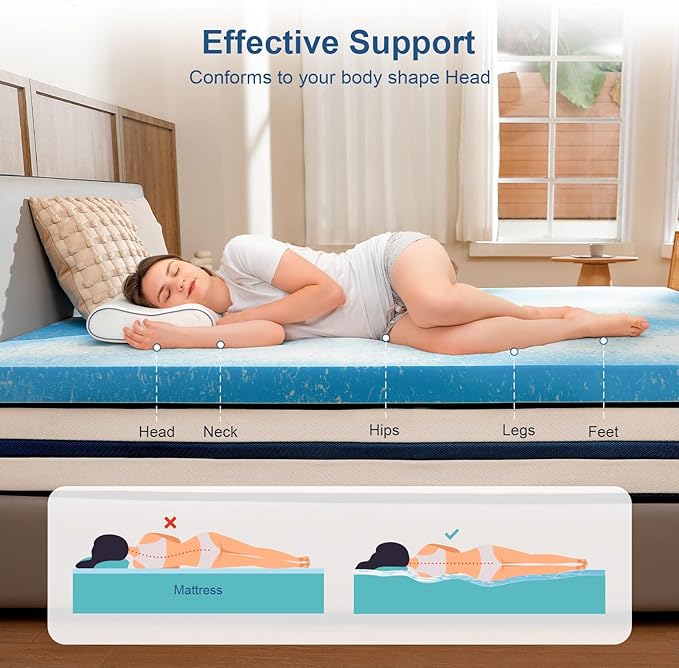 2 Inch Gel Memory Foam Mattress Topper, Queen Size Cooling Bed Topper for Back Pain & Pressure Relief