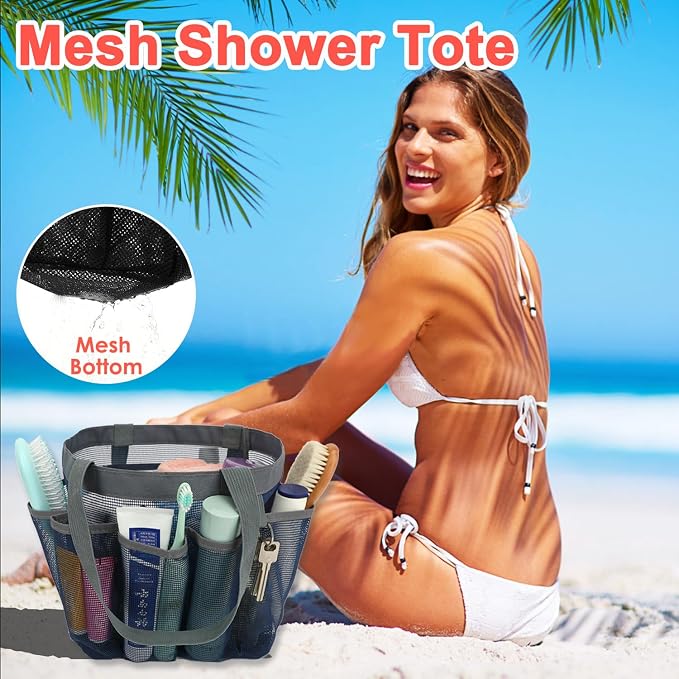 Fammart Mesh Shower Caddy Portable for College Dorm Room Essentials, 8-Pocket Large Shower Basket Tote Bag with 2 Handles for Toiletry, Bathroom, Beach, Camp, Gym - Image 5