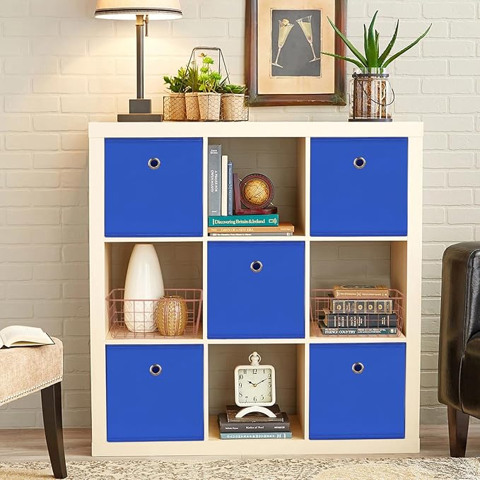 Foldable Storage Cubes Bins ,11 Inch Cloth Storage Cube Fabric Storage Box Cubes Organizer Baskets with Handles for Home Organizer Set of 3 (Dark Blue) - Image 4