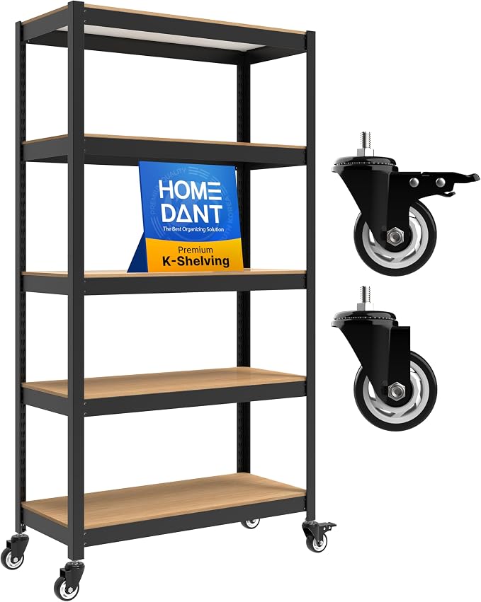 HOMEDANT House 36.2" W 5 Tier Heavy Duty Garage Shelving Adjustable Metal Rack Storage Shelves Standing Shelf Unit Organizers Pantry Closet Office Black 1Pack by TheBestOrganizingSolution