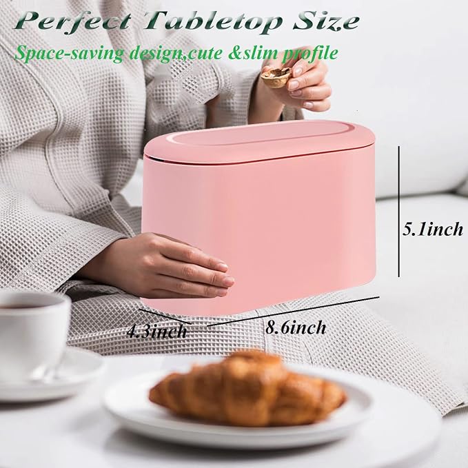 LTWQLing Mini Trash Can with Lid - Removable Small Garbage Can, Tiny Plastic Trash Bin, Pop Up Countertop Wastebasket, Counter Garbage Lint Bin for Bathroom,Office,Kitchen,Desk,Coffee Table(Pink) - Image 5