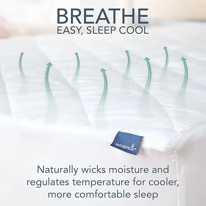 Naturepedic Organic Cotton Mattress Protector - Quilted Organic Cotton Mattress Pad with GOTS-Certified Non-Toxic, 100% Cotton Fabric and Fill - Full Size Mattress Cover 53" W x 75" L