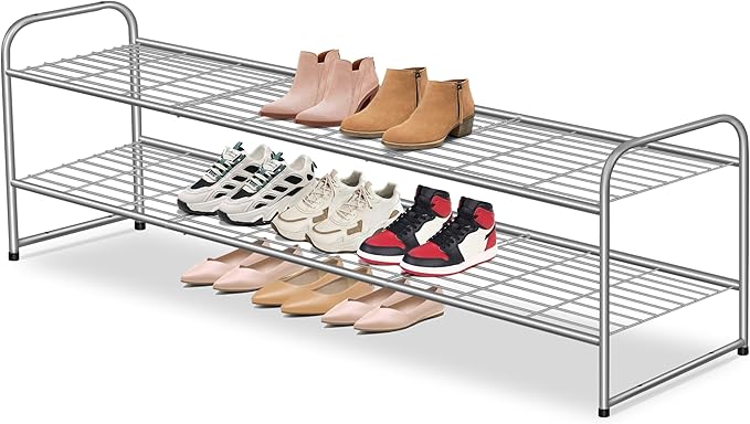 AOODA 2 Tier Long Metal Shoe Rack for Closet Wide Stackable Shoe Storage Organizer 18-Pairs Low Small Sneaker Rack for Entryway, Bedroom, Garage, Grey by AOODA