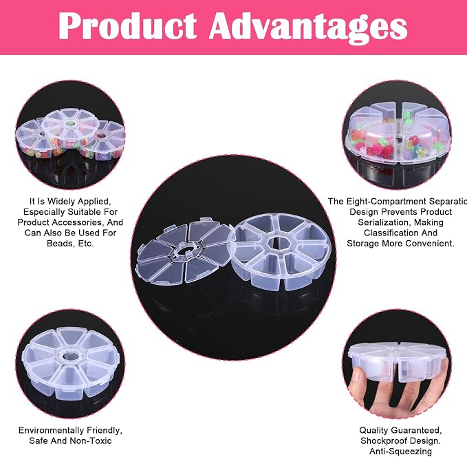 3 PCS 8 Grids Clear Round Bead Organizer Box, Plastic Compartment Organizer Box Jewelry Bead Display Organizers Container for Jewelry Beads Rings Earrings - Image 4