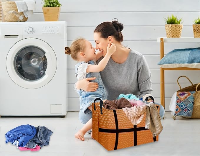 Rectangular Basketballs Baskets Gift Basket Empty Kids Storage Bins Baby Boy Basket Kids Toy Storage Bin Organizer Box Basketball Room Decor for Home(Basketball) - Image 4