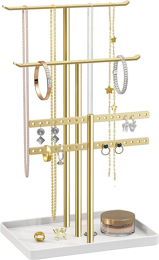 pickpiff Jewelry Stand Holder Organizer: 14.5" Sturdy Hanger for 80 Pcs Jewelry, Gift for Women, Gold Jewlery Tower for Necklace, Earring, Bracelet by pickpiff