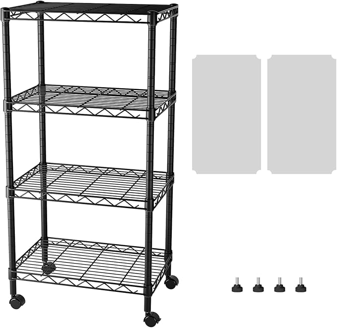SINGAYE 4 Small Shelves Storage Shelf Wire Shelving Unit Metal Shelf Adjustable Organizers Storage Shelving with Wheels for Bathroom Laundry Room Kitchen Pantry11.5”D x 17.5”W x 30.5”H Black by SINGAYE