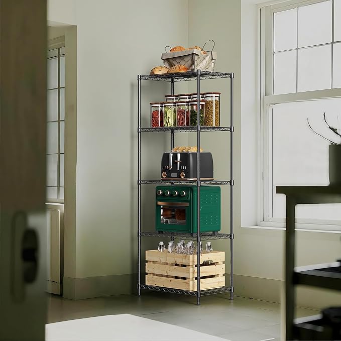 M MZG 1250 lbs 5 Tier Shelf Metal Storage Shelves Wire Rack Closet Organizers with Wheel for Garage Kitchen Bathroom Laundry Black 13.7" D x 23.6" W x 62.4" H - Image 6