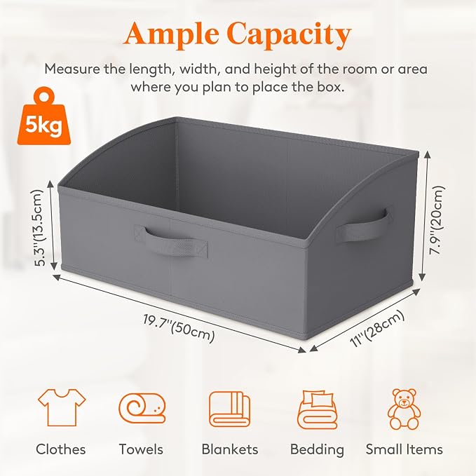 Lifewit Trapezoid Closet Storage Bins for Shelf, 6 Packs Non-woven Closet Organizer Baskets with Handles, Foldable Clothes Containers Boxes for Clothing, Book, Purse, 23L, Extra Large, Gray - Image 2