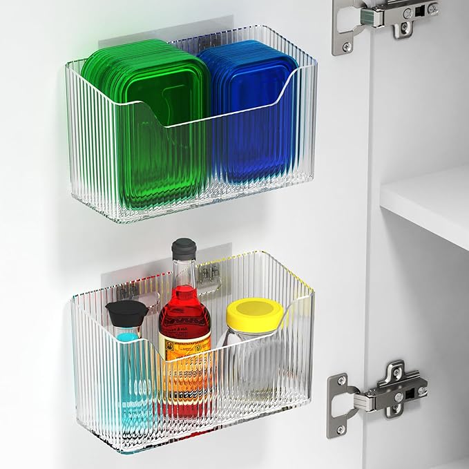 2 Pack Cabinet Door Organizer, Inside Cabinet Door Storage, Shower Caddy Stackable Clear Plastic Makeup Organizer Adhesive Hanging Bin for Kitchen Cabinets, Bathroom, Pantry, Office by Unknown