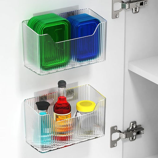 2 Pack Cabinet Door Organizer, Inside Cabinet Door Storage, Shower Caddy Stackable Clear Plastic Makeup Organizer Adhesive Hanging Bin for Kitchen Cabinets, Bathroom, Pantry, Office by Unknown