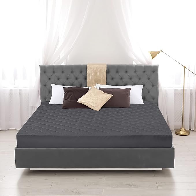 Utopia Bedding Quilted Fitted Mattress Pad, King Size, Elastic Fitted Mattress Topper Protector and Cover with Deep Pocket Stretches up to 16 Inches, Machine Washable (Grey)