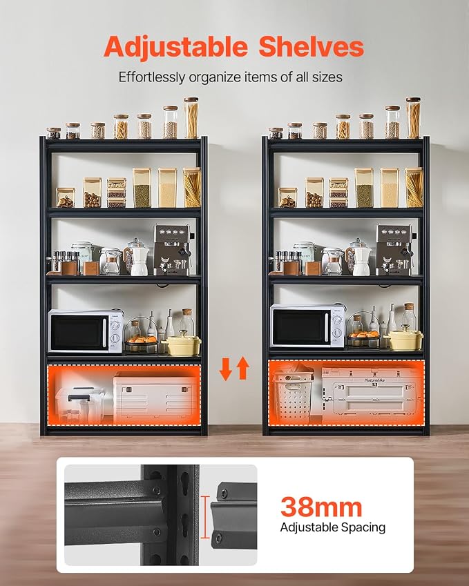VEVOR Storage Shelves, 2000 lbs, 5 Tier Garage Storage Shelving, 18" D x 40" W x 72" H Adjustable Metal Shelves for Garage Shelves Utility Rack Shelf, Ideal for Kitchen, Warehouse, Basement, Black - Image 6